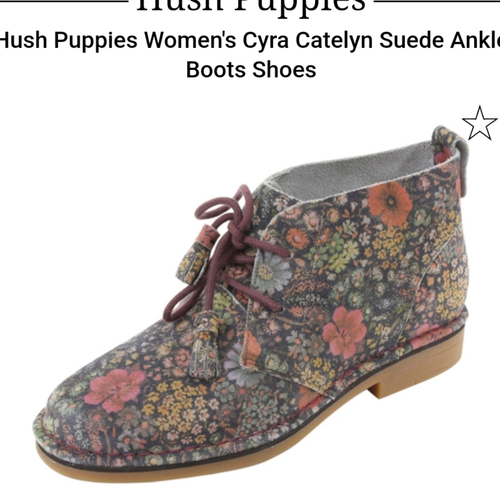 Hush Puppies Cyra Catelyn (Black Floral Suede) ankle boots